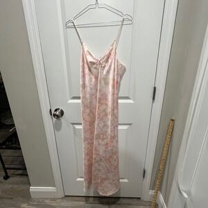 Halston III Womens Nightgown Floral Satin Pink Size M Vintage